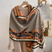 Load image into Gallery viewer, Winding River - Equestrian Orange / Black Stirrup Reversible Shawl
