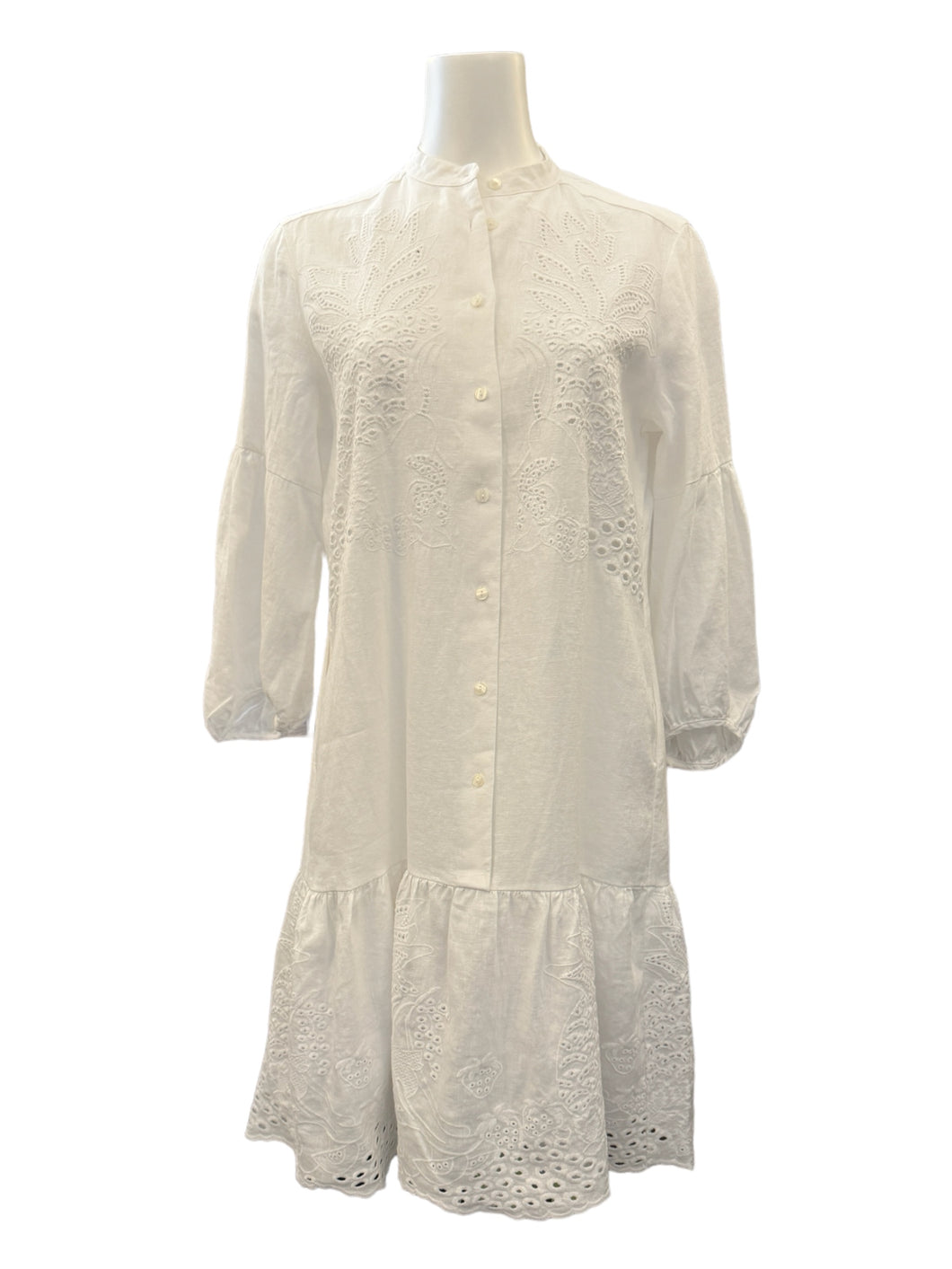 0039 Italy Mila Linen Embroidered Dress White