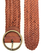 Load image into Gallery viewer, Ginger Blue - Classic Wide Braided Leather Belt in Cognac
