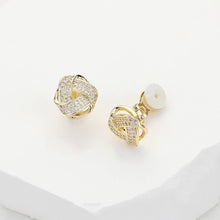 Load image into Gallery viewer, Sensi - 14K Gold Plated CZ Stone Paved Knot Stud Clip On Earrings
