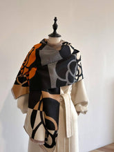Load image into Gallery viewer, Winding River - Orange / Black Geo Rose Reversible Wrap
