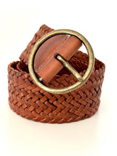 Load image into Gallery viewer, Ginger Blue - Classic Wide Braided Leather Belt in Cognac
