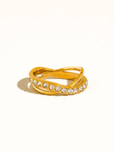 Load image into Gallery viewer, Flânerie - Rue 18K Gold Non-Tarnish CZ Crossover Ring
