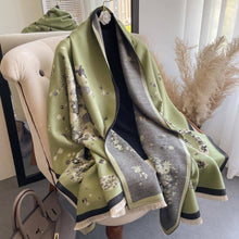 Load image into Gallery viewer, Winding River Equestrian Green and Black Bouquet Reversible Shawl
