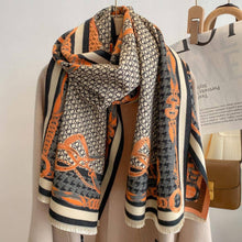 Load image into Gallery viewer, Winding River - Equestrian Orange / Black Stirrup Reversible Shawl
