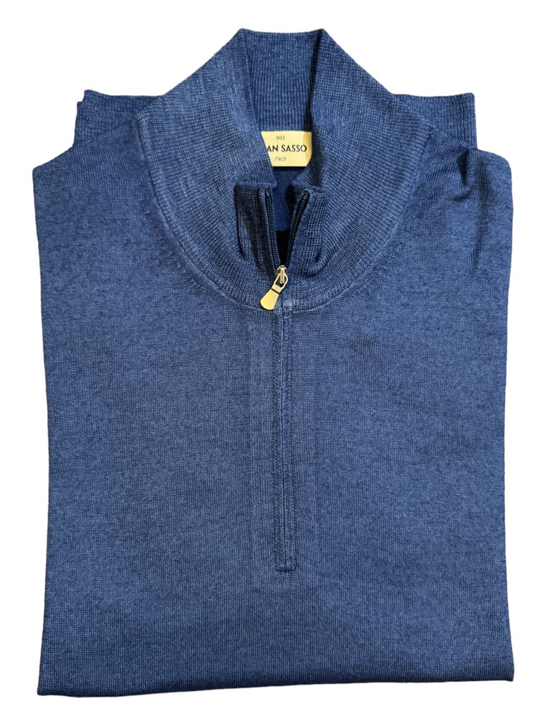 Gran Sasso 1/4 Zip Vintage Wash Sweater - Blue