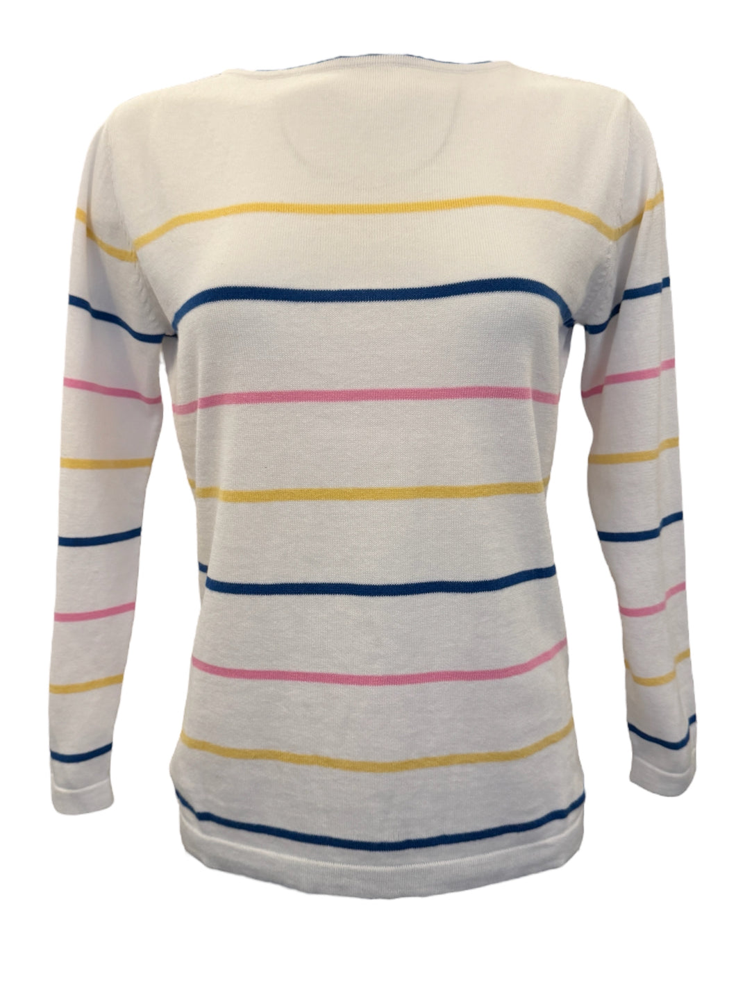 Blue Women's Cotton Sweater White W/ Multi Stripe