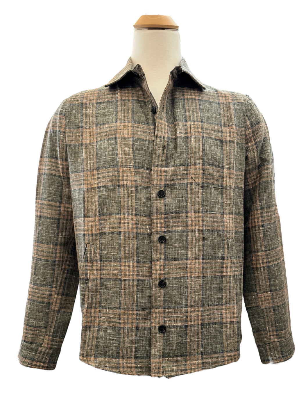 Maurizio B Overshirt w/Pockets Olive and Tan Plaid