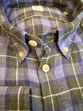Load image into Gallery viewer, GMF 965 Linen BD Shirt Blue/Green Plaid
