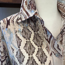 Load image into Gallery viewer, Camicetta Snob LS Satin Shirt Dress - Blue/Brown Ikat

