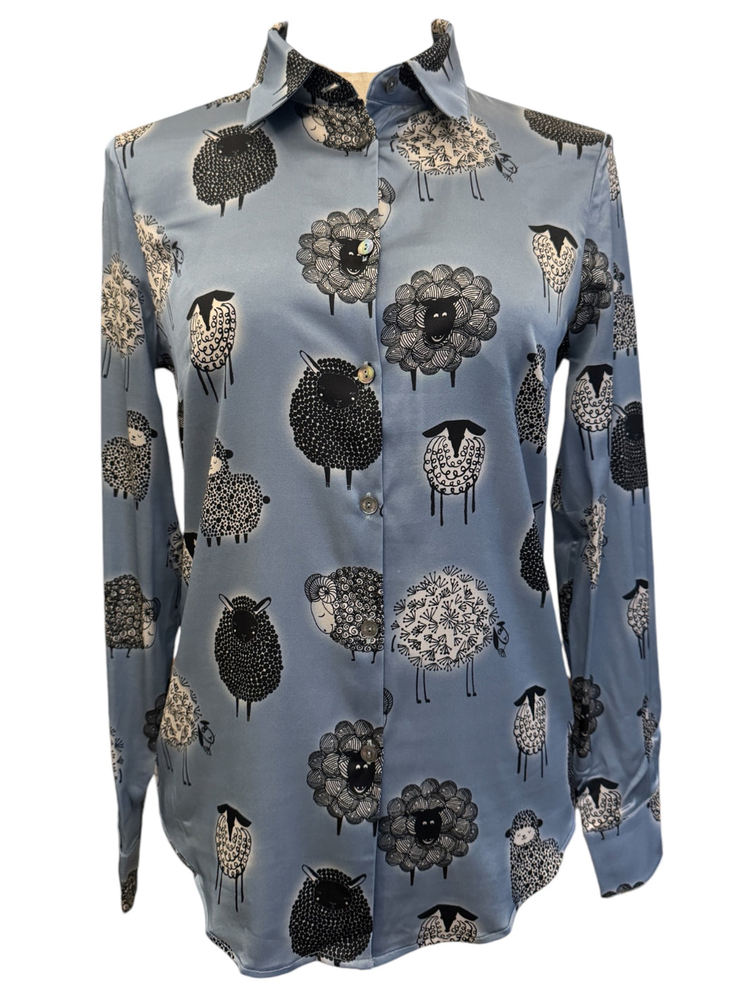 Camicetta Snob Silk Blend Shirt - Blue with Sheep