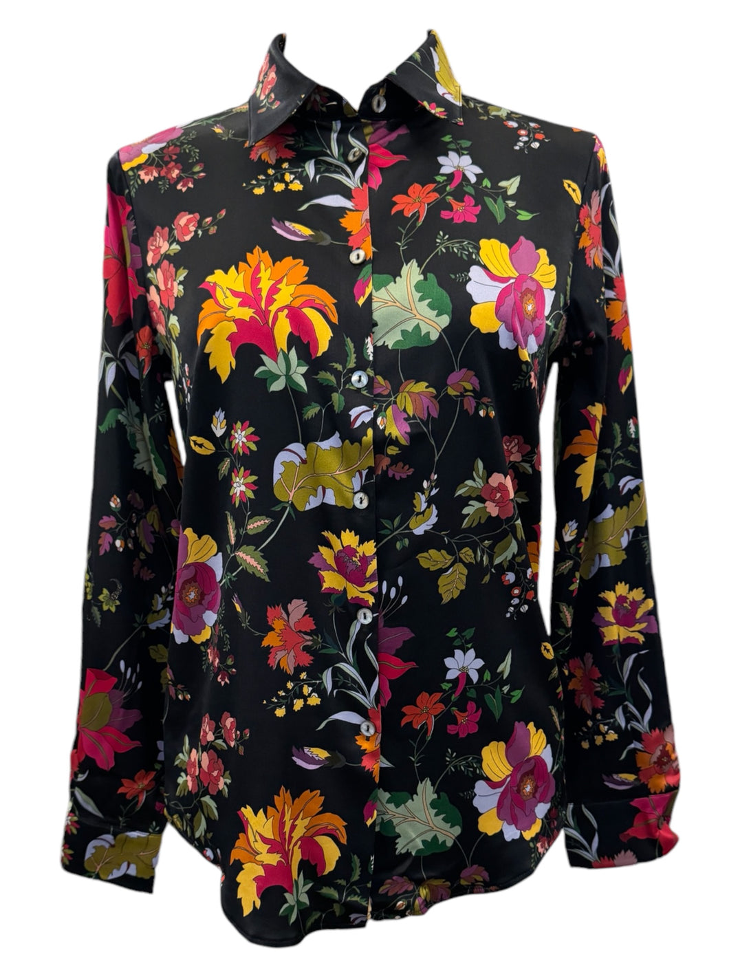 Camicetta Snob Silk Blend Shirt Black w/Floral Print