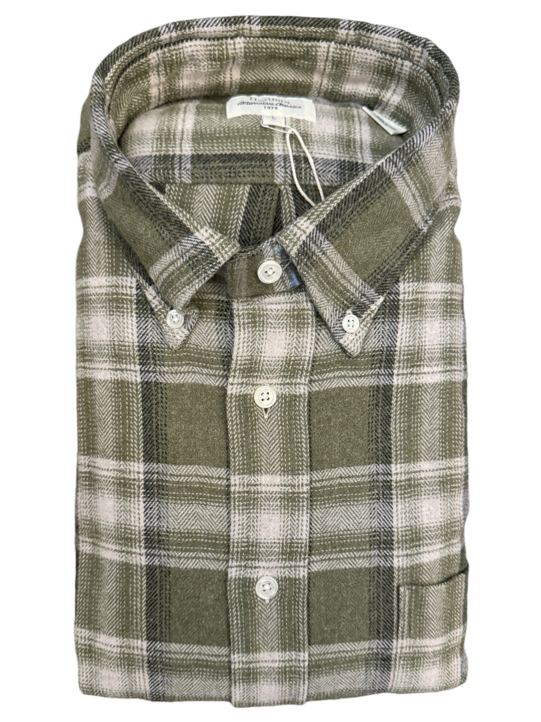 Hartford Pitt Cotton Flannel BD Shirt Olive Plaid