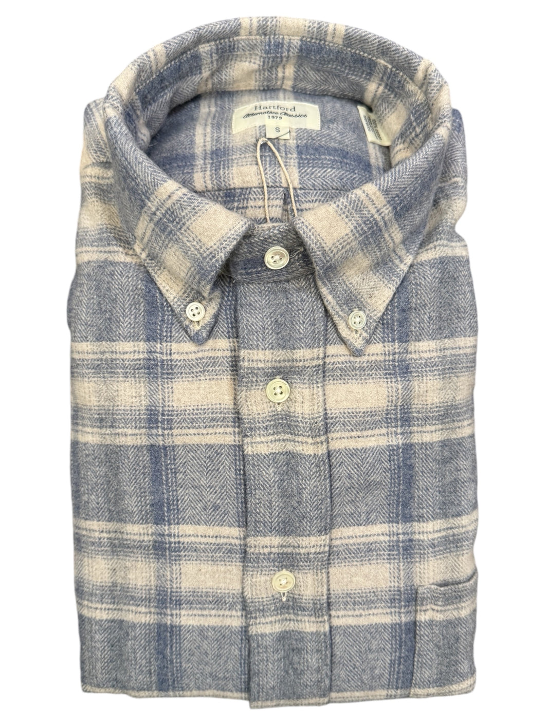 Hartford Pitt Cotton Flannel BD Shirt Lt Blue Plaid