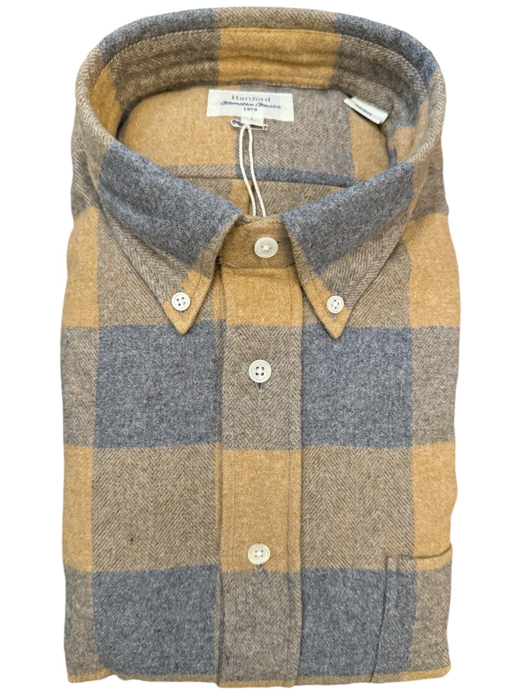 Hartford Pitt Cotton Flannel BD Shirt Camel-Grey Check