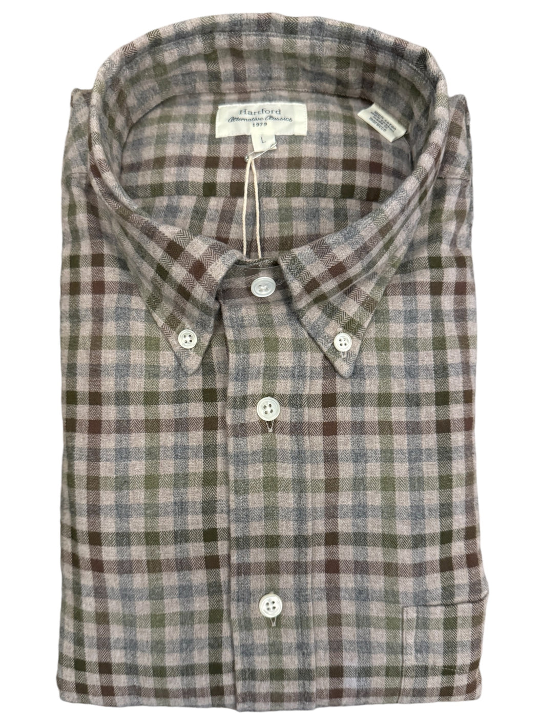 Hartford Pitt Cotton Flannel BD Shirt Natural/Green