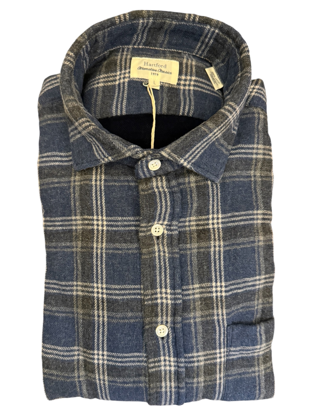 Hartford Paul Cotton Flannel Shirt Denim Plaid