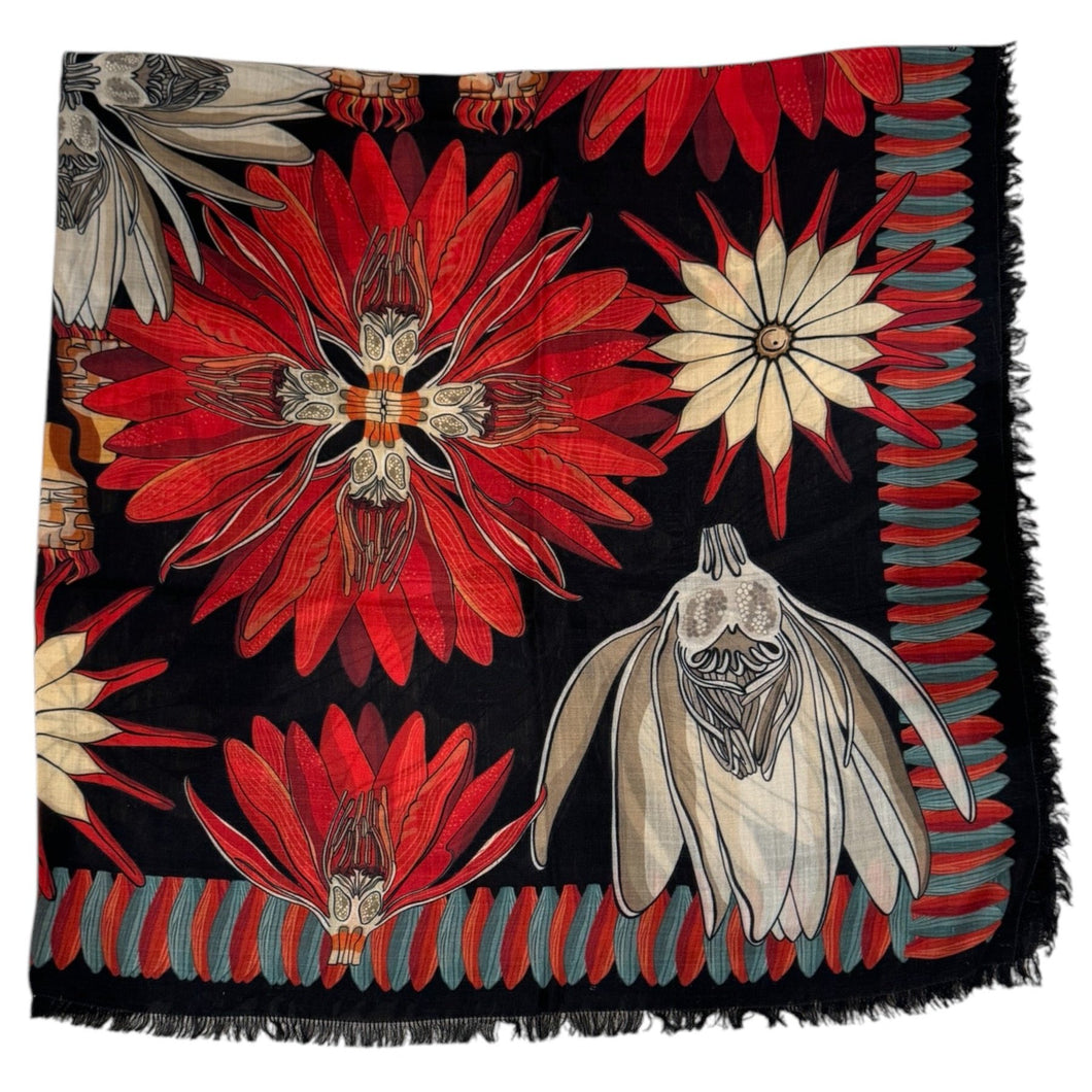 Franco Ferrari Magar Wool Scarf Red Flower