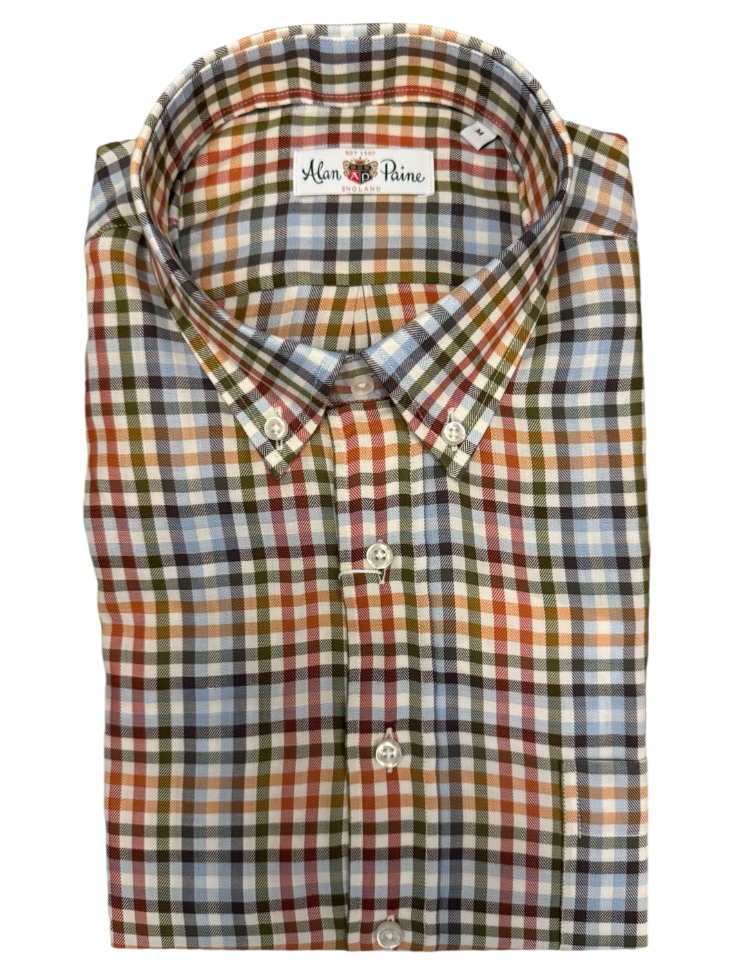 Alan Paine Cotton/Cashmere BD Shirt Rust Plaid