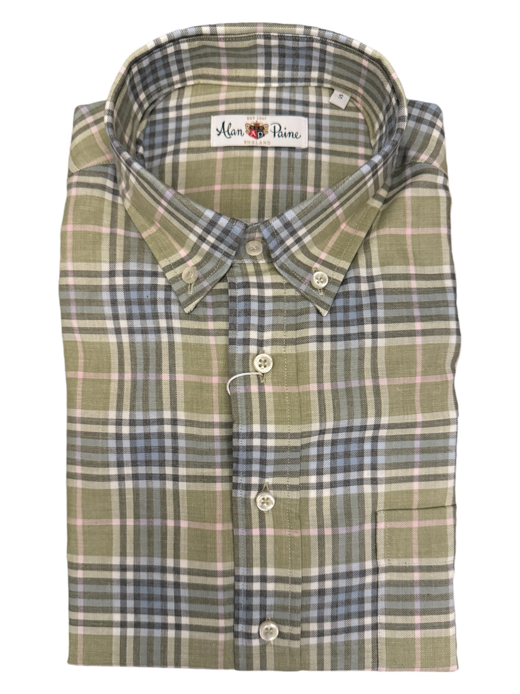 Alan Paine Cotton BD Shirt Olive Plaid