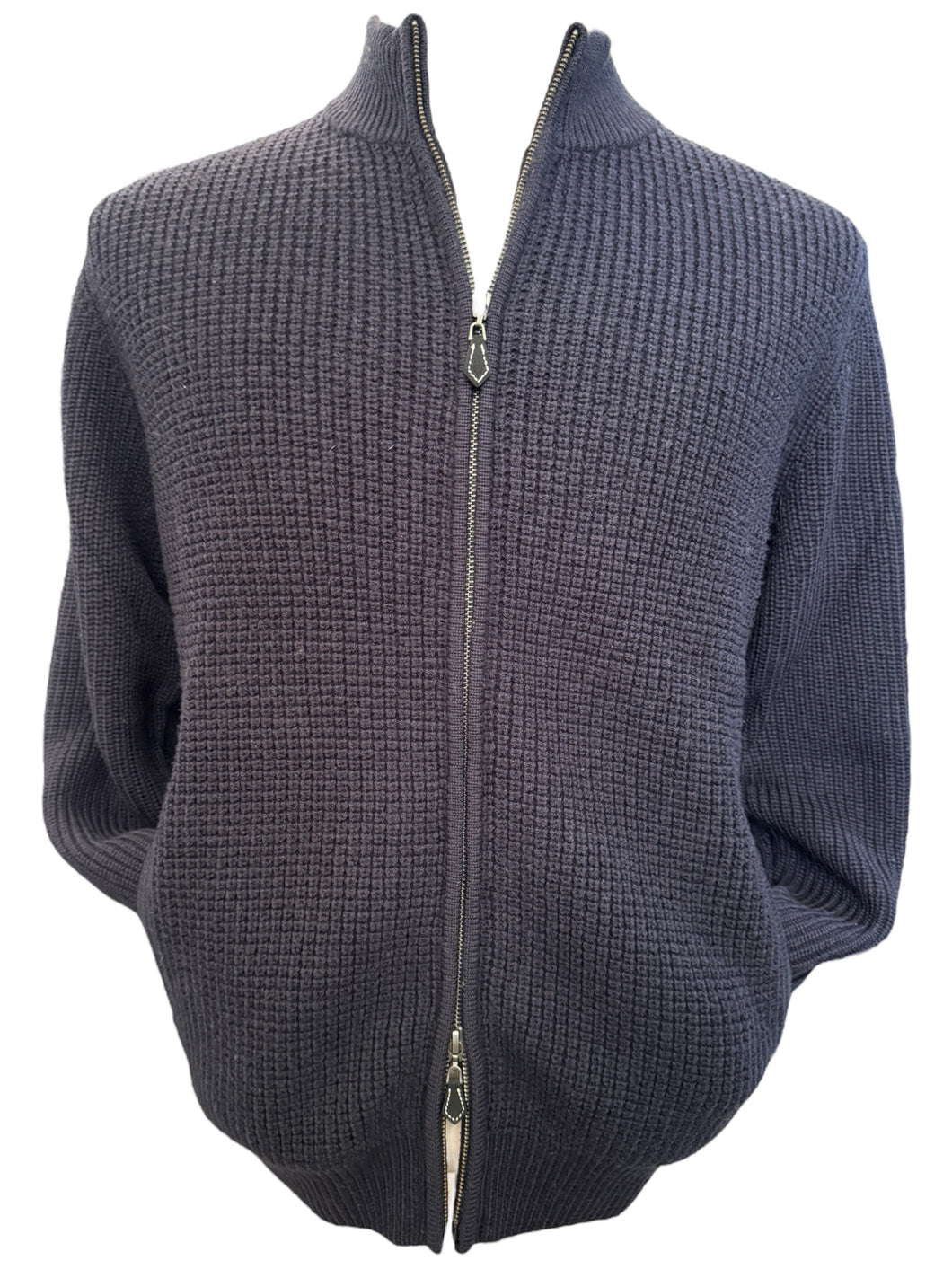 Alan Paine Zip Front Waffle Stitch Sweater Dark Navy