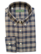 Load image into Gallery viewer, T&amp;V Classic Brushed Cotton BD Shirt in Navy/Brown Plaid
