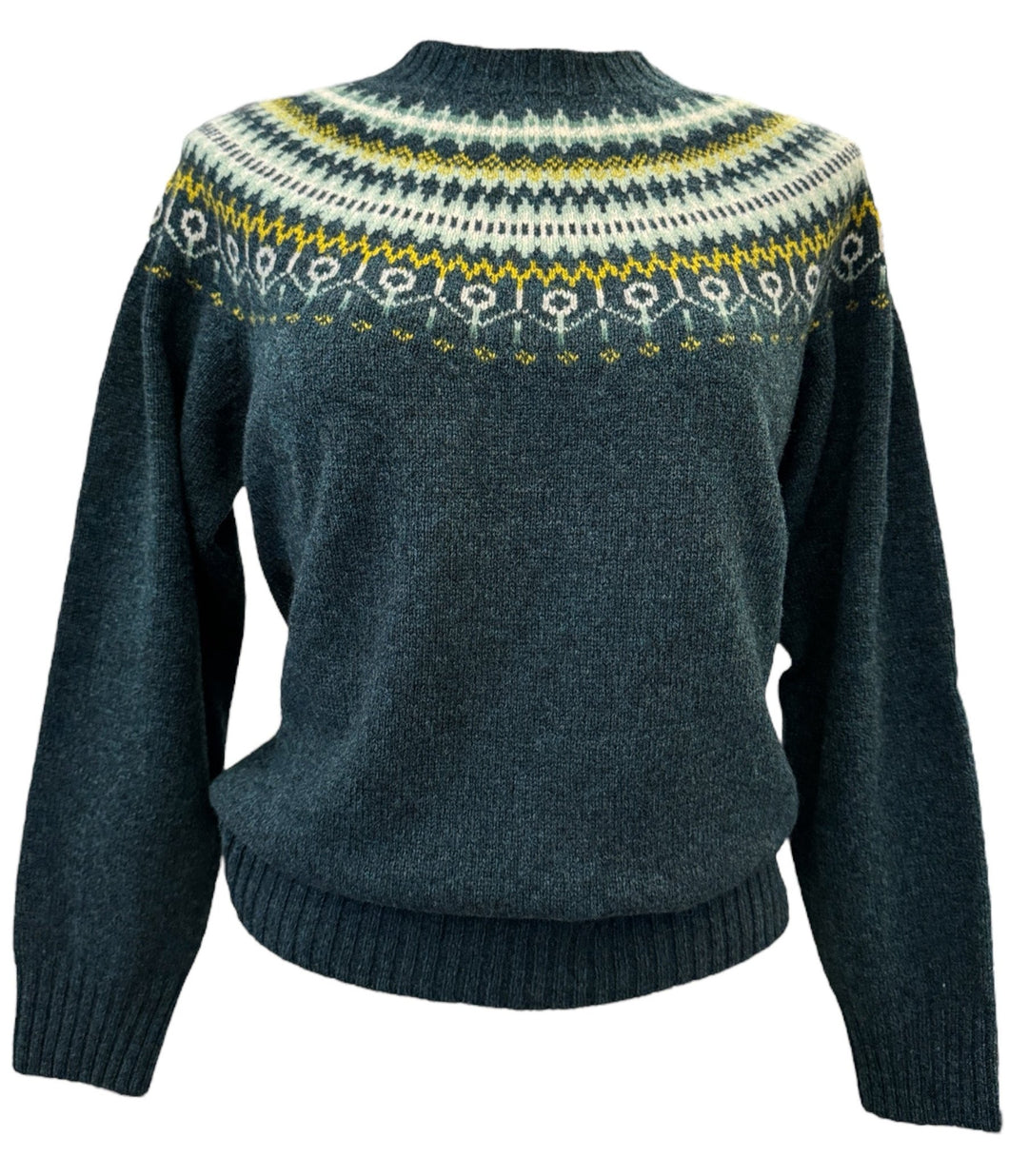 Harley Women's Superfine Lambswool Fairisle Sweater Green