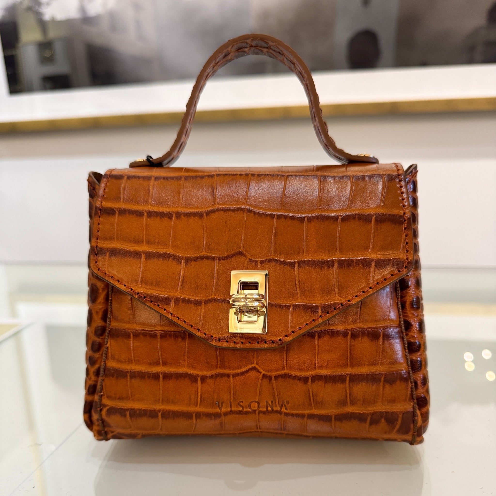 美品　PLINIO VISONA ワンショルダーバッグ　クロコ型押し　パテント PLINIO VISONA - 美品 PLINIO VISONA ワンショルダーバッグ クロコ型