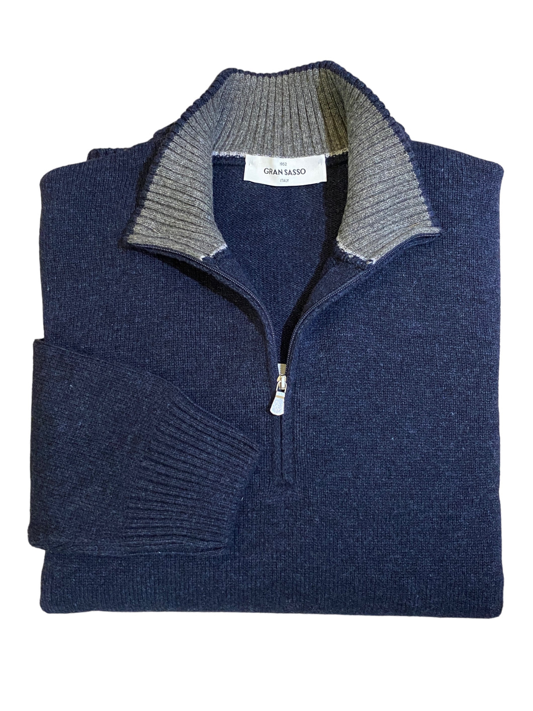 Gran Sasso 1/4 Zip Cashmere Blend Sweater Indigo