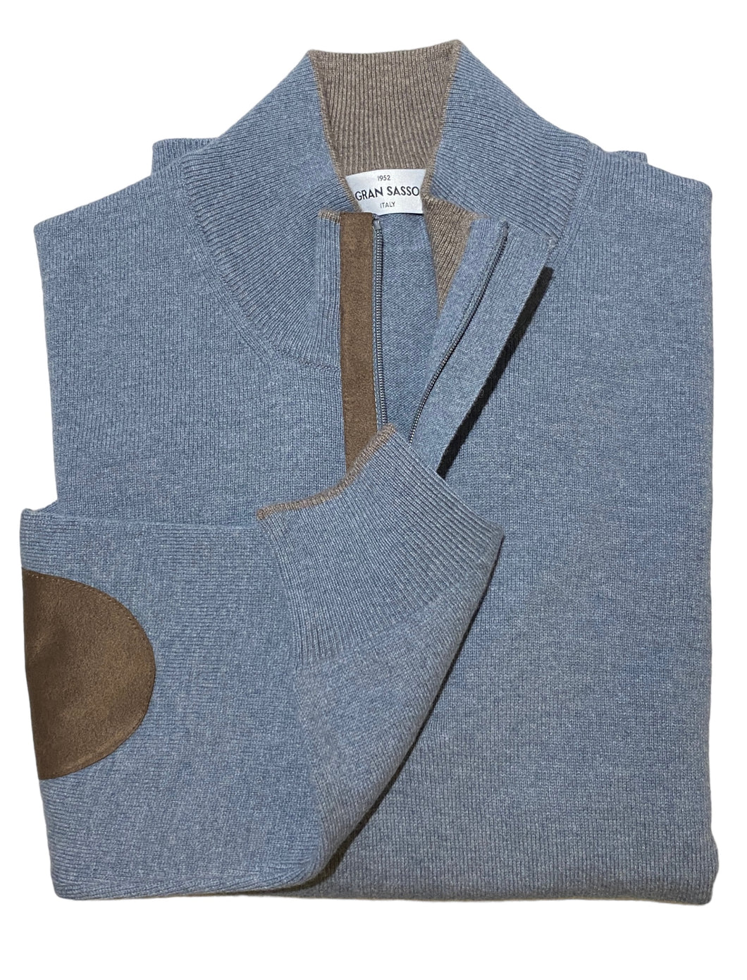 Gran Sasso 1/4 zip Pullover Sweater with Suede Sky
