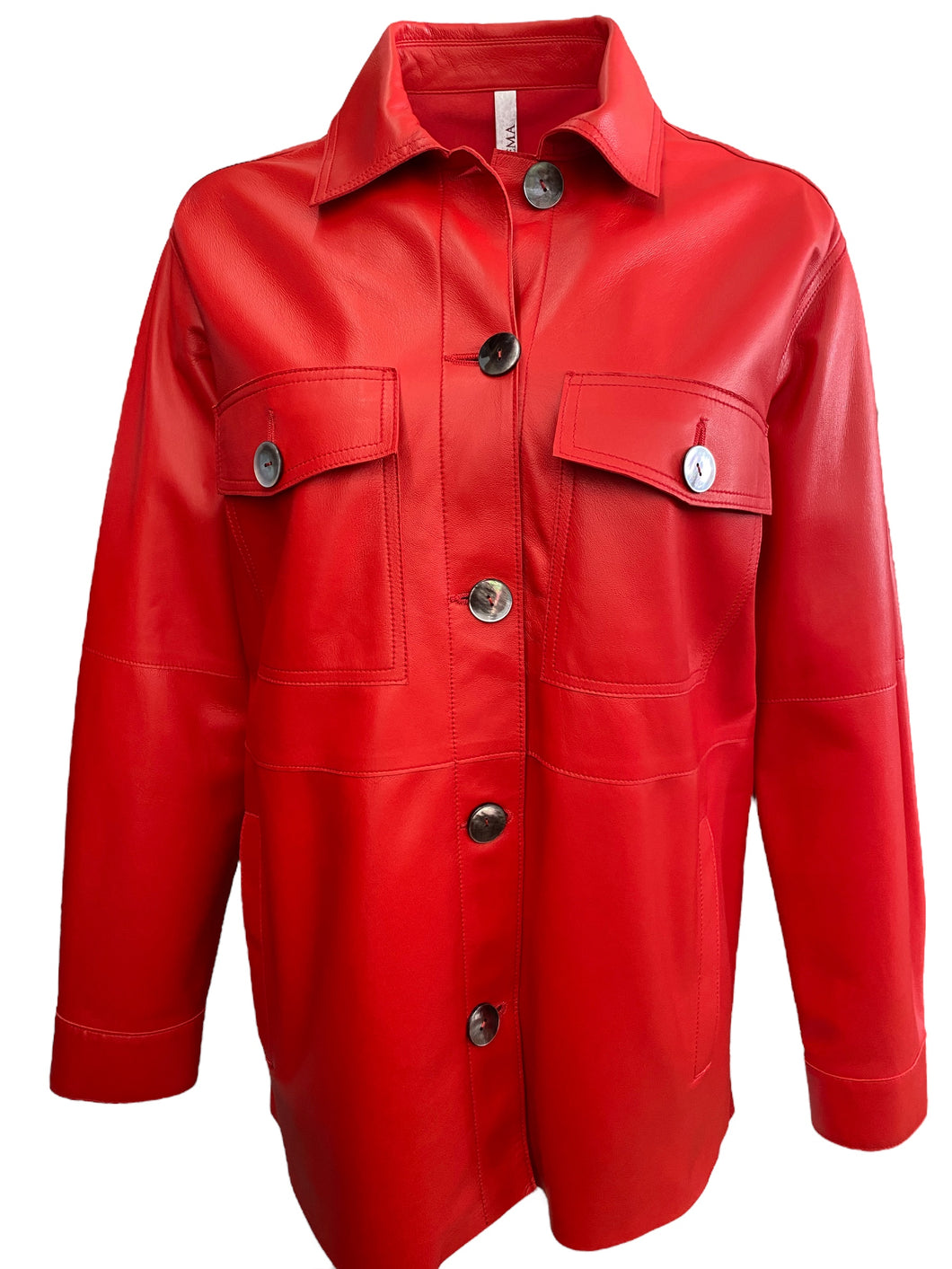 Suprema Soft Leather Shacket - Red