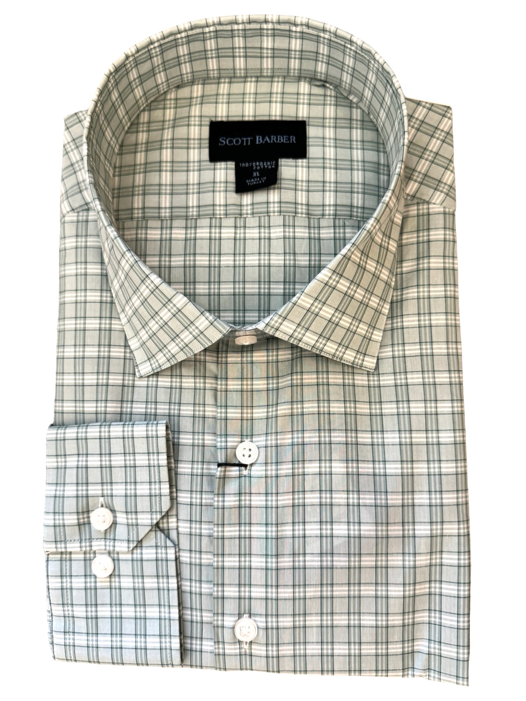 Scott Barber Organic Cotton Check Shirt Sea Green