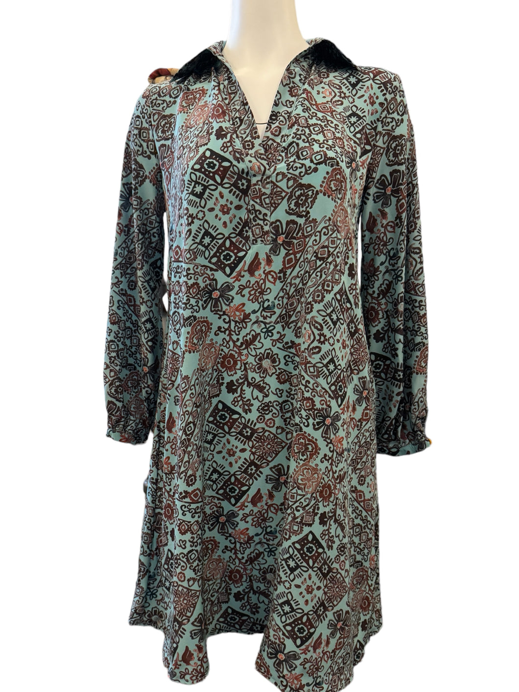 Momoni Ambra Crepe Silk Dress Turquoise and Chocolate