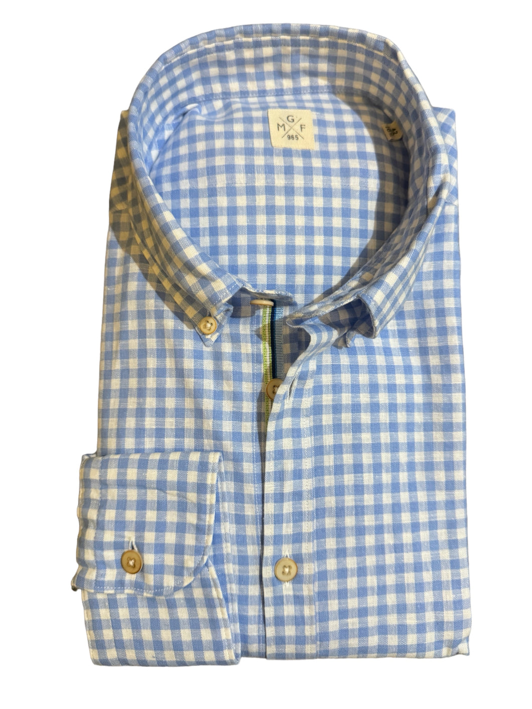 GMF 965 Linen/Cotton BD Shirt Blue Gingham