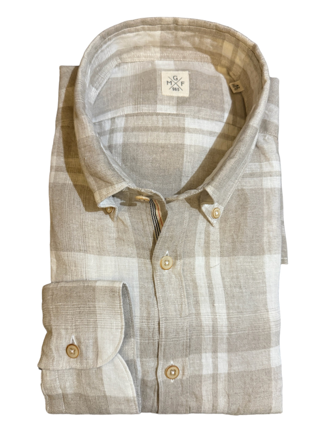 GMF 965 Linen/Cotton BD Shirt Beige/White Plaid