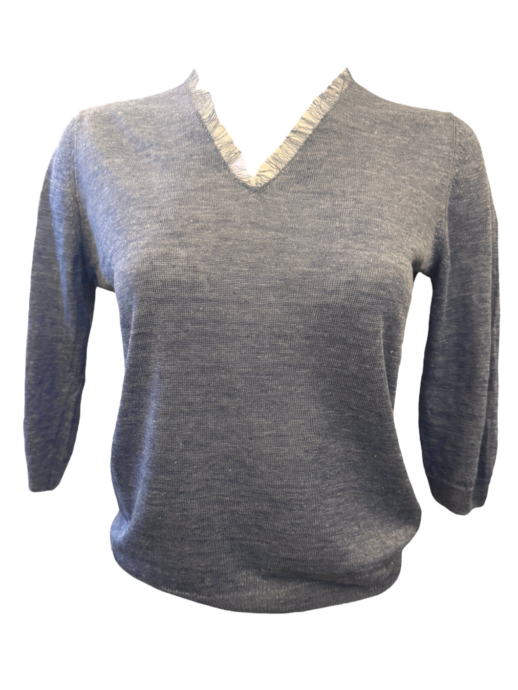 Gran Sasso Women's Linen V-Neck Sweater Soft Blue