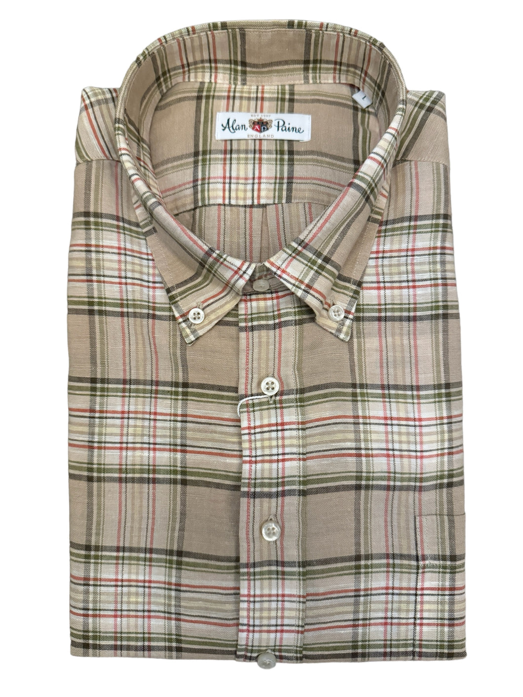 Alan Paine Fleetwood BD Shirt Linen/Cotton Blend - Tan Plaid