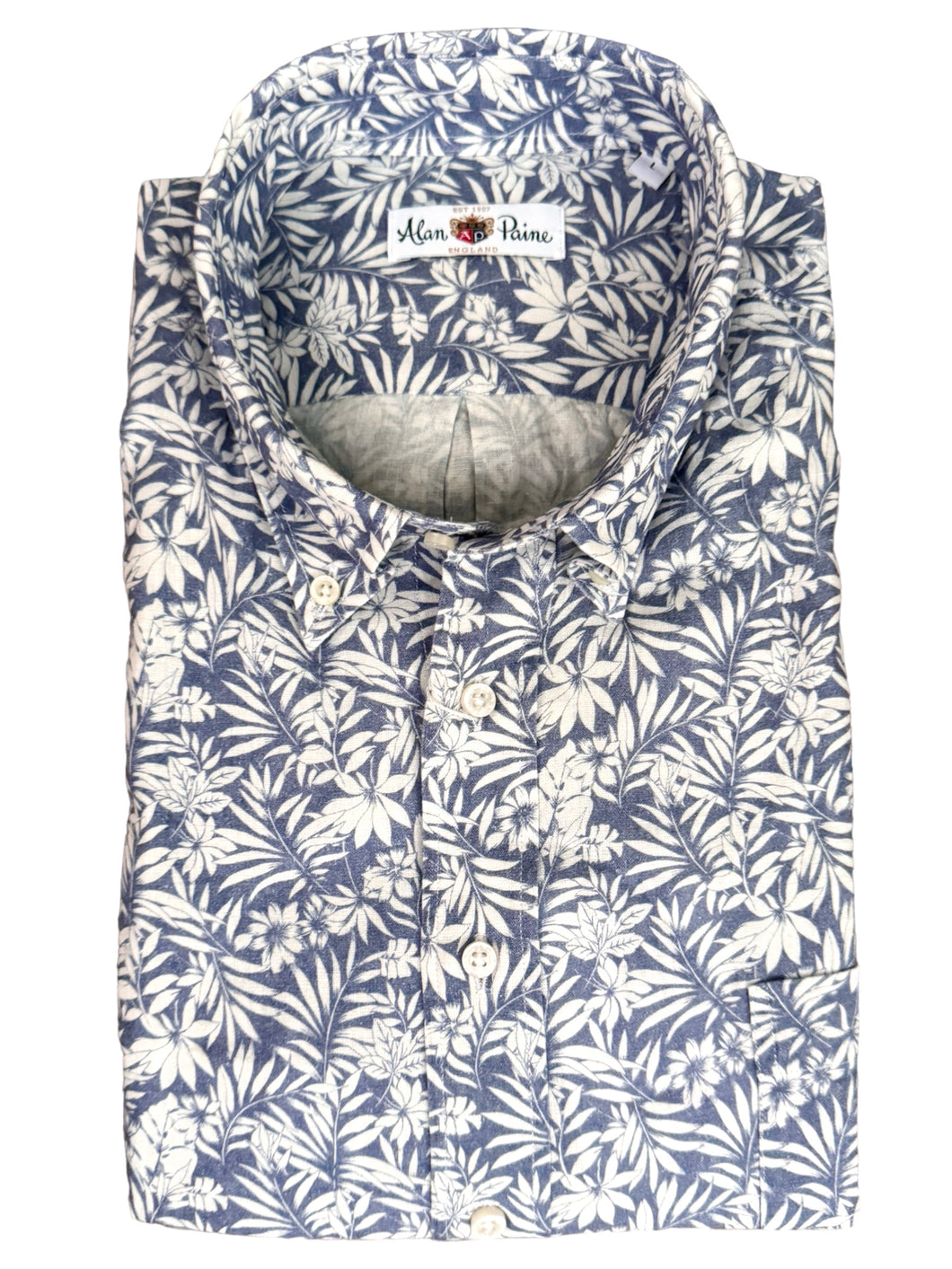 Alan Paine Kingford SS linen blend BD Shirt Blue floral