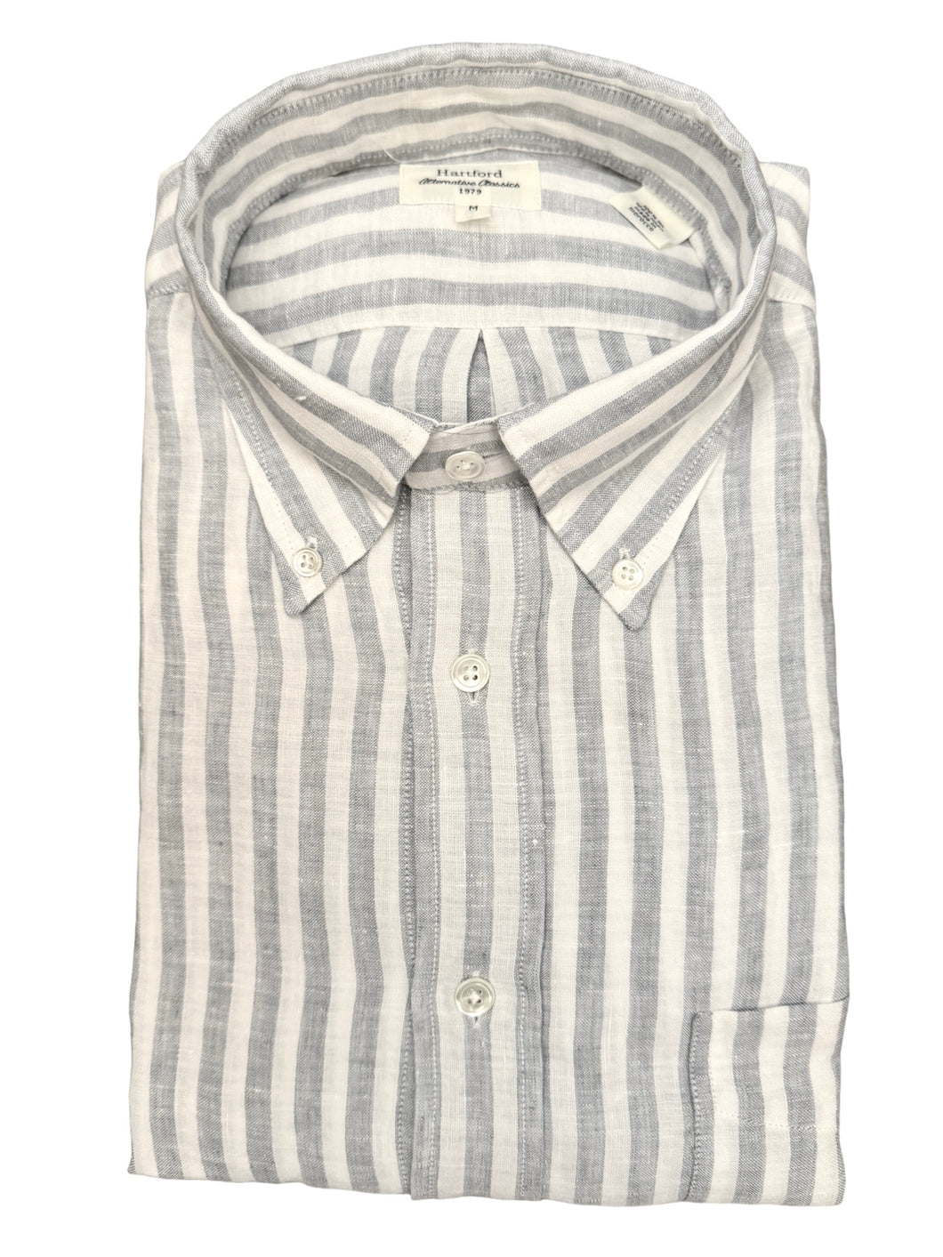 Hartford Linen Stripe Shirt Grey/White