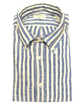 Load image into Gallery viewer, Hartford Linen Stripe Shirt Blue/White
