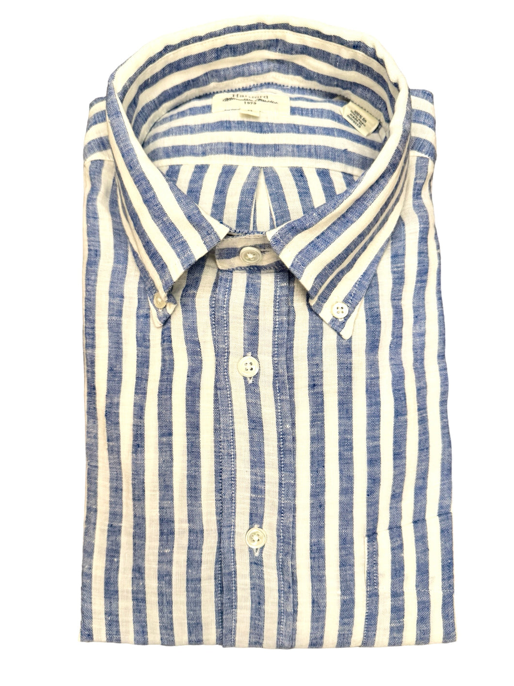 Hartford Linen Stripe Shirt Blue/White