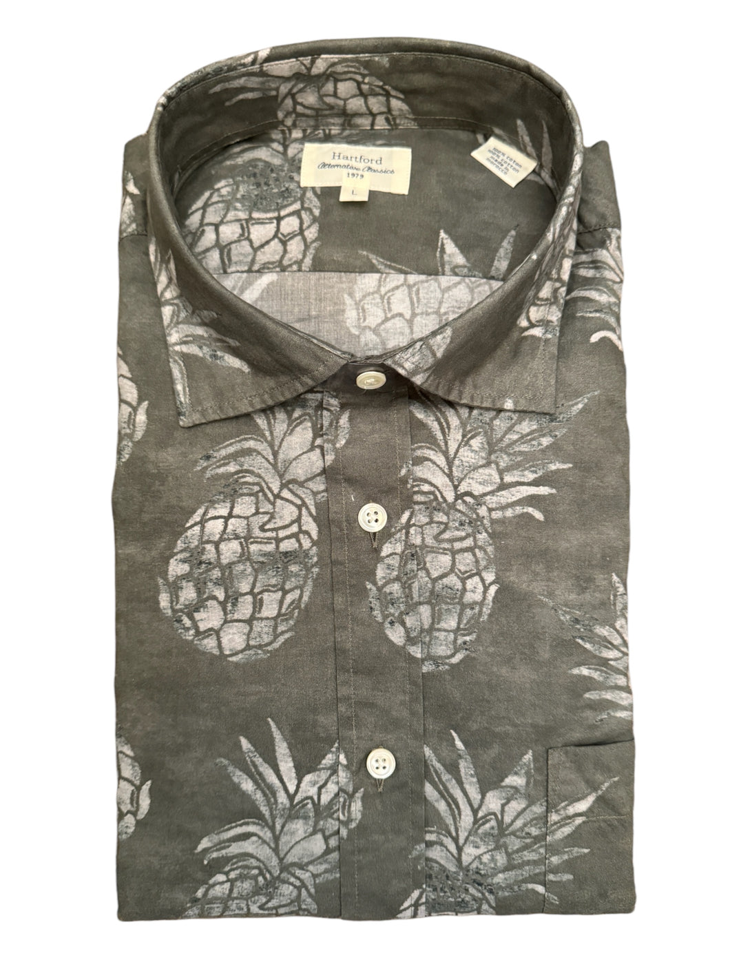 Hartford Cotton Shirt - Army Green w/Pineapple Print