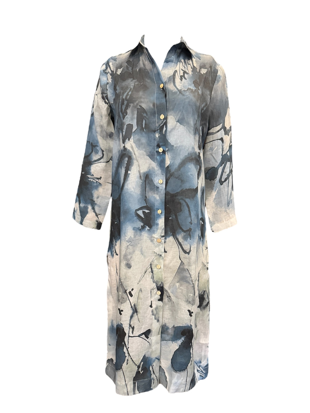 VLTS Linen Shirt Dress Blue Watercolor