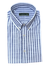 Load image into Gallery viewer, T&amp;V Classic Cotton BD Shirt in Navy and White Stripe
