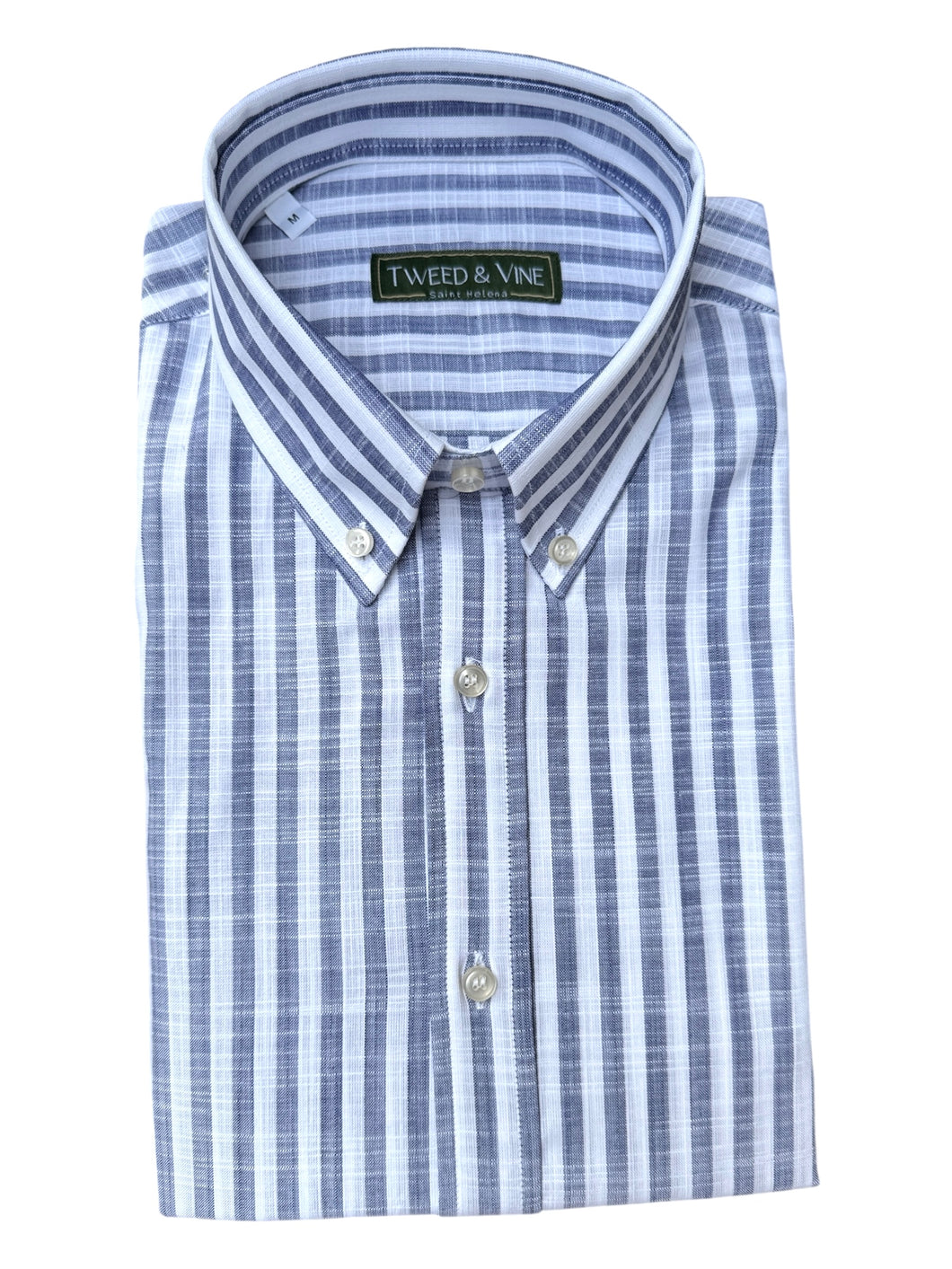 T&V Classic Cotton BD Shirt in Navy and White Stripe
