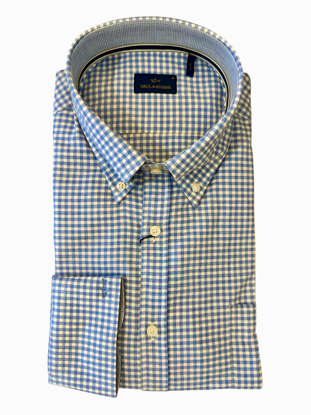 Paul & Shark Cotton Flannel Blue Gingham Check Shirt