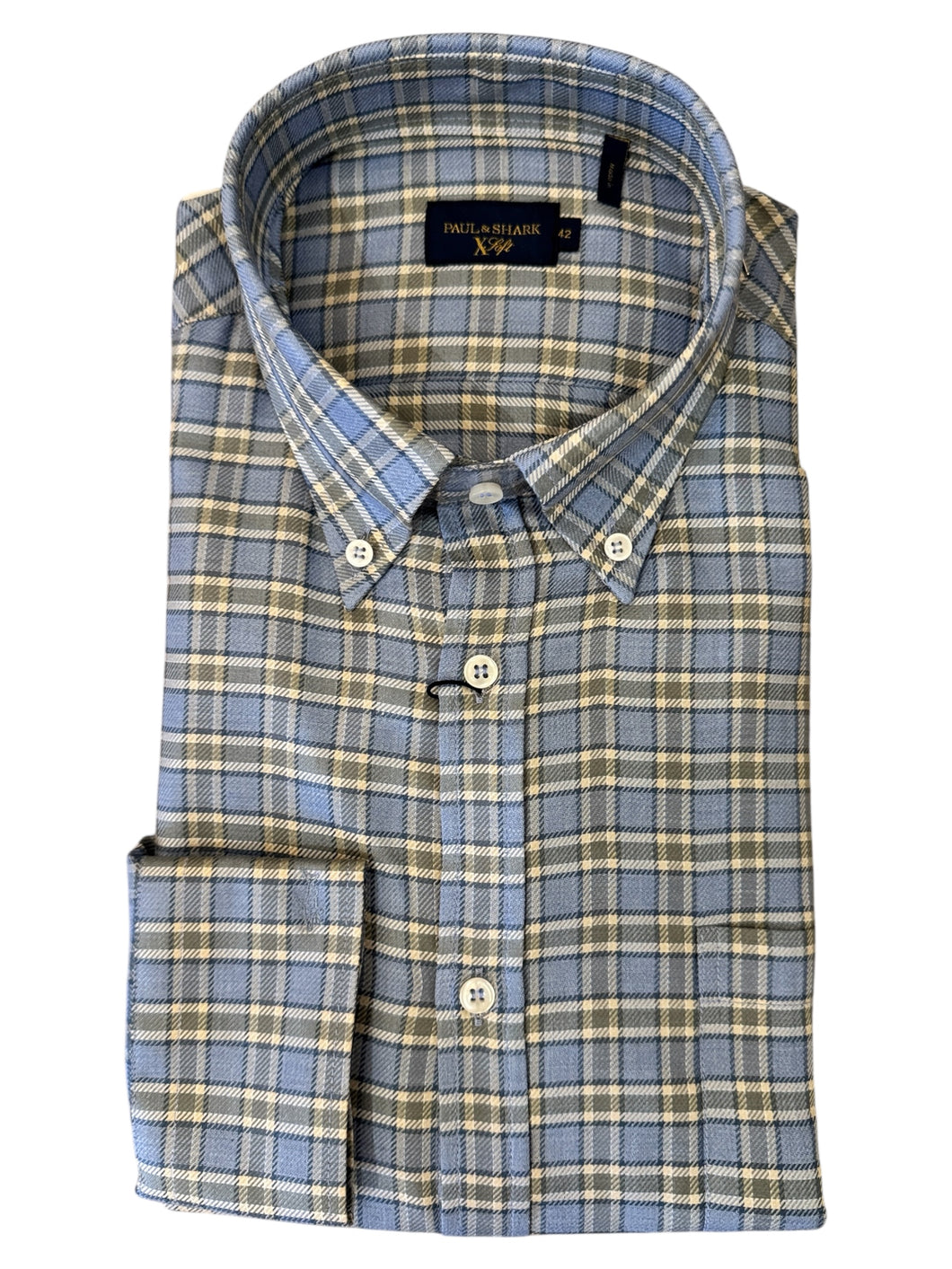 Paul & Shark Cotton Lyocell Blue/Beige Plaid Shirt