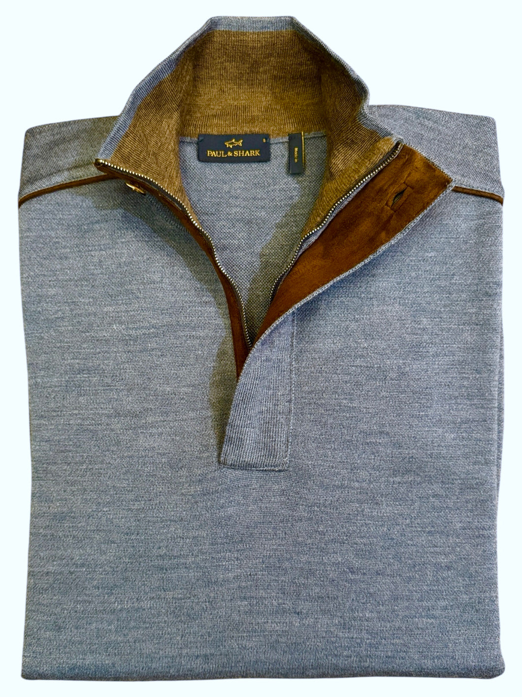Paul & Shark Wool knit 1/4 Zip Blue/Grey Sweater