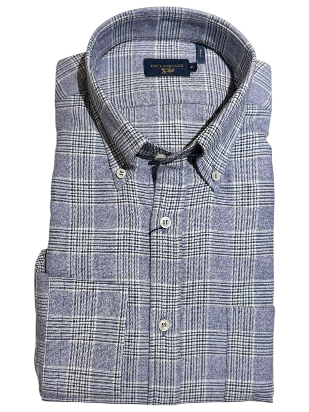 Paul & Shark Cotton Flannel Blue/White Glen Plaid Shirt