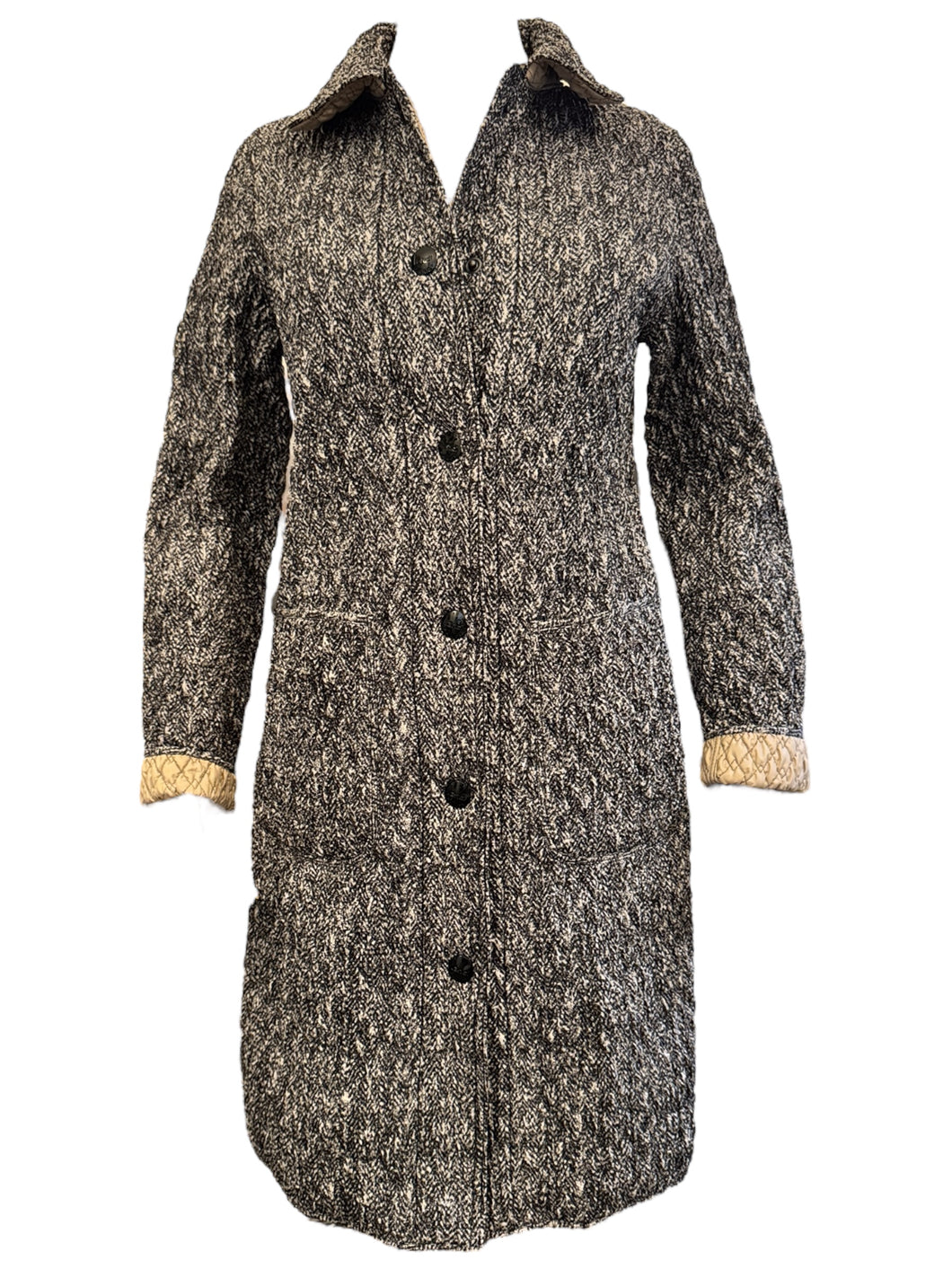 Landi Reversible Quilted Coat Black&White Tweed Look